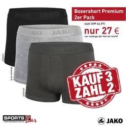 JAKO Boxershort Premium 2er Pack Sonderangebot Größe S Farbe Grau Melange