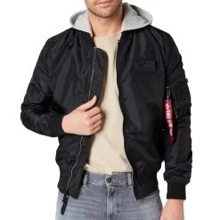 Alpha Industries MA-1 TT Hood Back Print Reflective Bomberjacke Schwarz Grau -Sportbekleidung Alpha Industries MA 1 TT Hood Bomberjacke schwarz grau 196108 03 14347 1