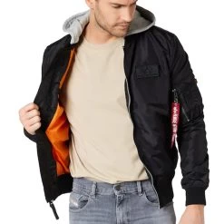 Alpha Industries MA-1 TT Hood Back Print Reflective Bomberjacke Schwarz Grau -Sportbekleidung Alpha Industries MA 1 TT Hood Bomberjacke schwarz grau 196108 03 14347 5